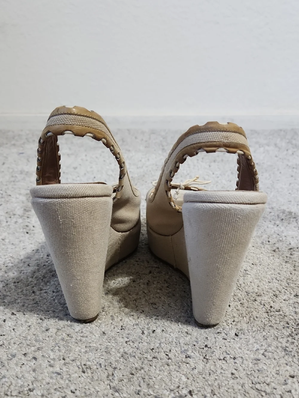 ALAIA CANVAS WOVEN WEDGE CREAM/BROWN SIZE 37/US 6.5